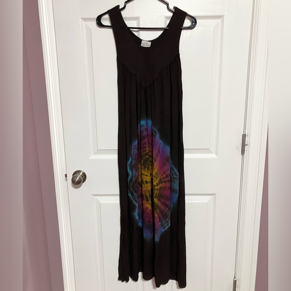 *🧡3/20$*Vintage Brown Maxi Sundress with Tie Dye Swirl